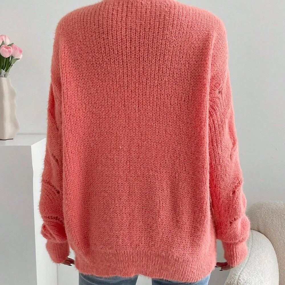 Pink Casual Women's Drop Shoulder Button Front Cardigan - Picture 2 of 6